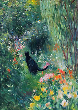 Black Cat in Monet Garden