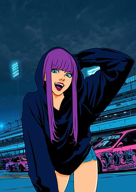 racing Anime Girl in Hoodie