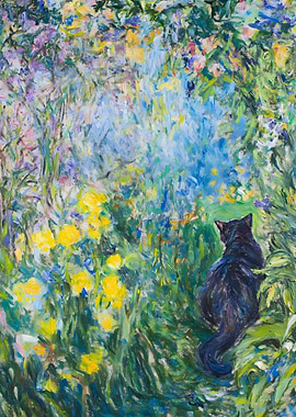 Black Cat in a Garden