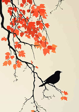 Black Bird on Branch