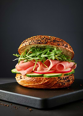 Ham and Cucumber Bagel Sandwich