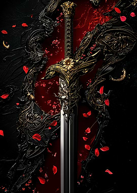 Ornate Sword with Red Petals