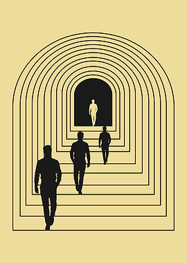 Silhouettes Walking Through Arches