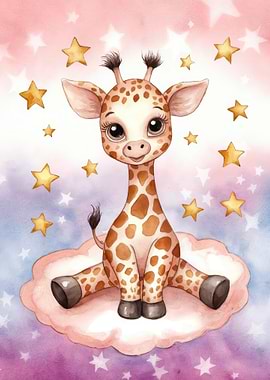 Cute Giraffe on Cloud