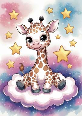 Cute Giraffe on Cloud