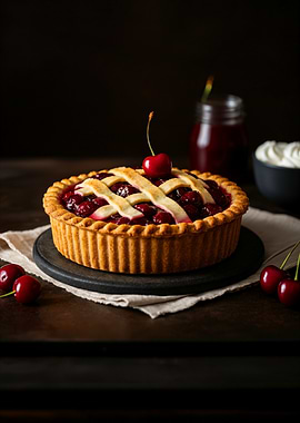 Cherry Pie on Rustic Table