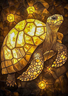 Golden Tortoise Stained Glass