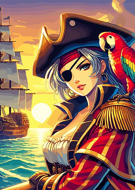 Anime Pirate Captain with Parrot
