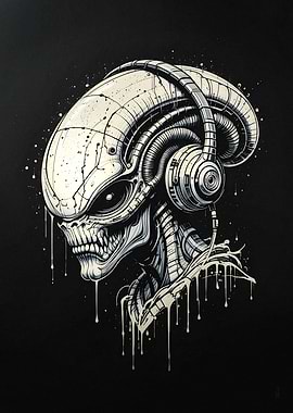 Street Art Alien with Headphones
