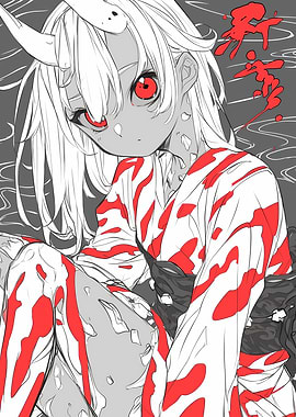 Demon Girl in Red Kimono