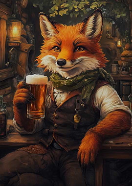 Fox with Beer in Tavern