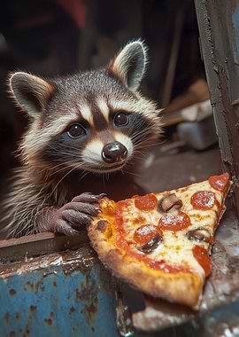 Raccoon with Pizza