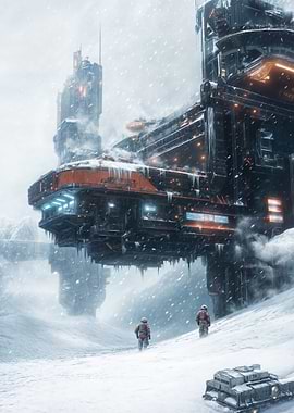 Futuristic Cityscape in Snowstorm