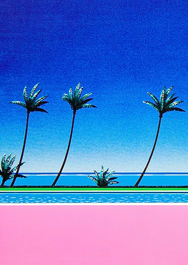 Hiroshi Nagai Palm Trees and Pink Sky