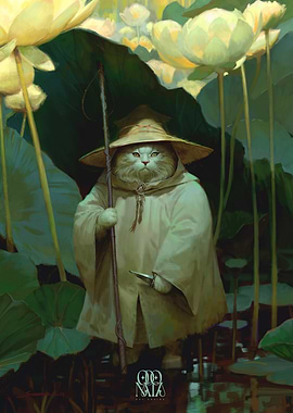 Cat in a Lotus Pond