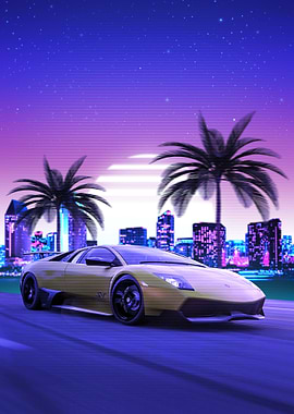 Lamborghini in Retro City Synthwave