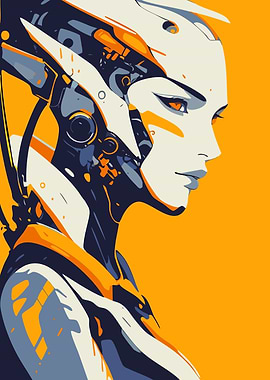 Futuristic Cyborg Woman Portrait Minimalist Art