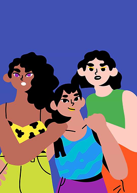 Three Friends Cartoon Illustration