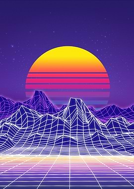 Retro Sunset Synthwave Grid