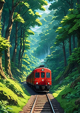 Train Through Lush Forest