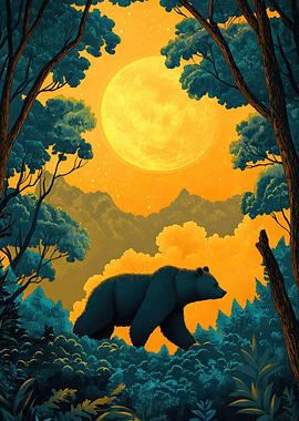 Bear Under Full Moon