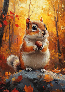 Autumn Squirrel with Nut