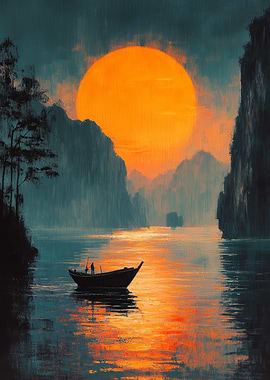 Sunset Boat Scene