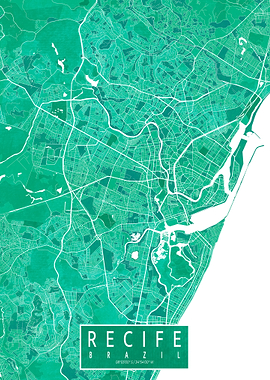 Recife City Map Brazil Watercolor