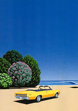 Hiroshi Nagai Yellow Convertible on Beach