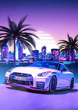 Nissan Skyline GTR R35 Synthwave Retro