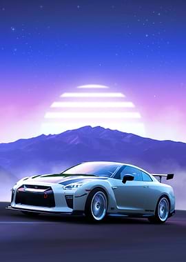 Nissan GT-R in Retro Sunset Synthwave