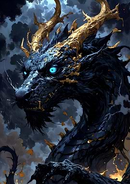 Blue Dragon with Golden Horns