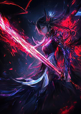 Anime Warrior with Flaming Sword