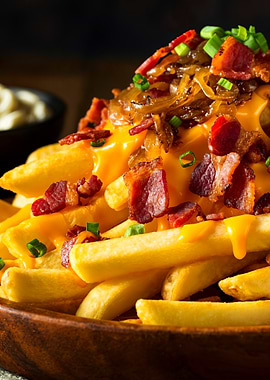 Bacon cheddar Fries bacon and oignons