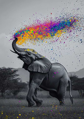 Elephant Spraying Color