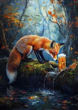 Fox and Beer in the Woods