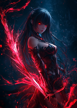 Anime Girl with Red Sword