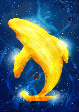Golden Whale in Blue