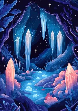 Fantasy Crystal Cave Minimalist Illustration