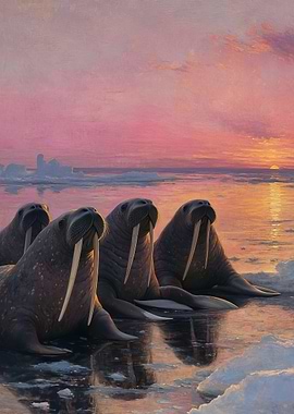 Walruses at Sunset