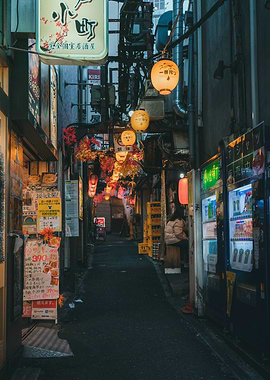Japanese Alleyway at Night
