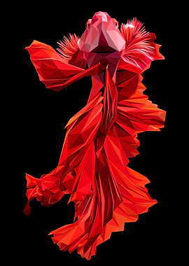Red Betta Fish Low Poly Abstract