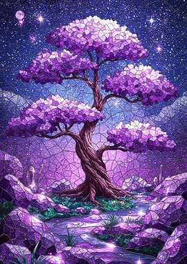 Purple Tree Night Sky