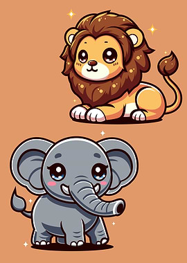 Cute Lion and Elephant Animals