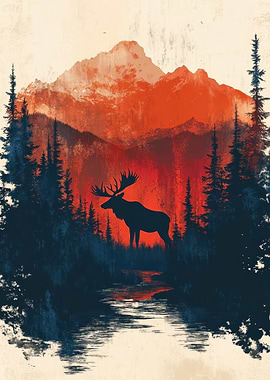 Moose in Mountain Landscape