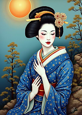 Geisha in Blue Kimono