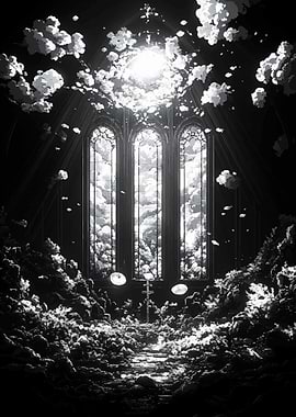 Gothic Cathedral with Clouds