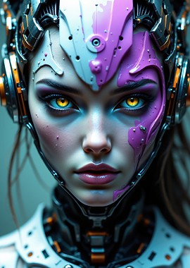 Close-up Portrait of a Female Cyborg with Glowing Internal Components