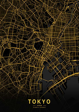 Golden Tokyo City Map