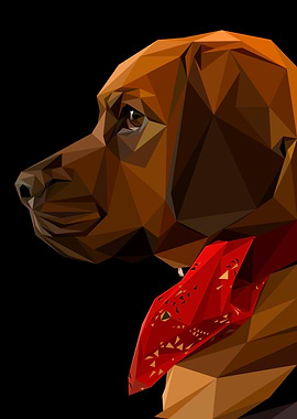 Abstract Brown Dog with Red Bandana